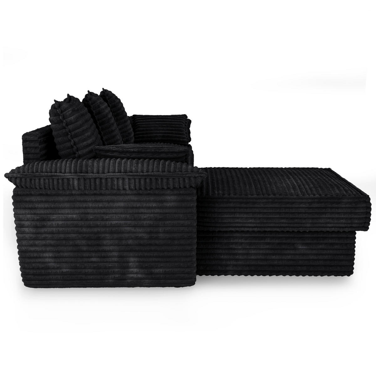 ECKSOFA LINKS Gerippter Samt XXL Schwarz 257cm - Schwarz, Textil (168/257cm) - Sia Home