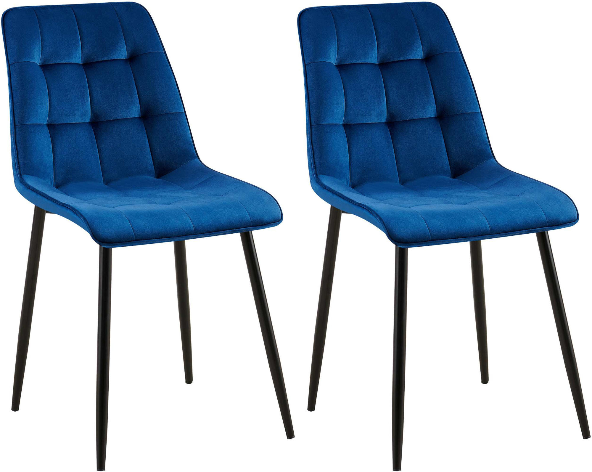STUHL 2er Set Samt Dunkelblau - Schwarz/Dunkelblau, Textil/Metall (47/89/61cm) - CLP