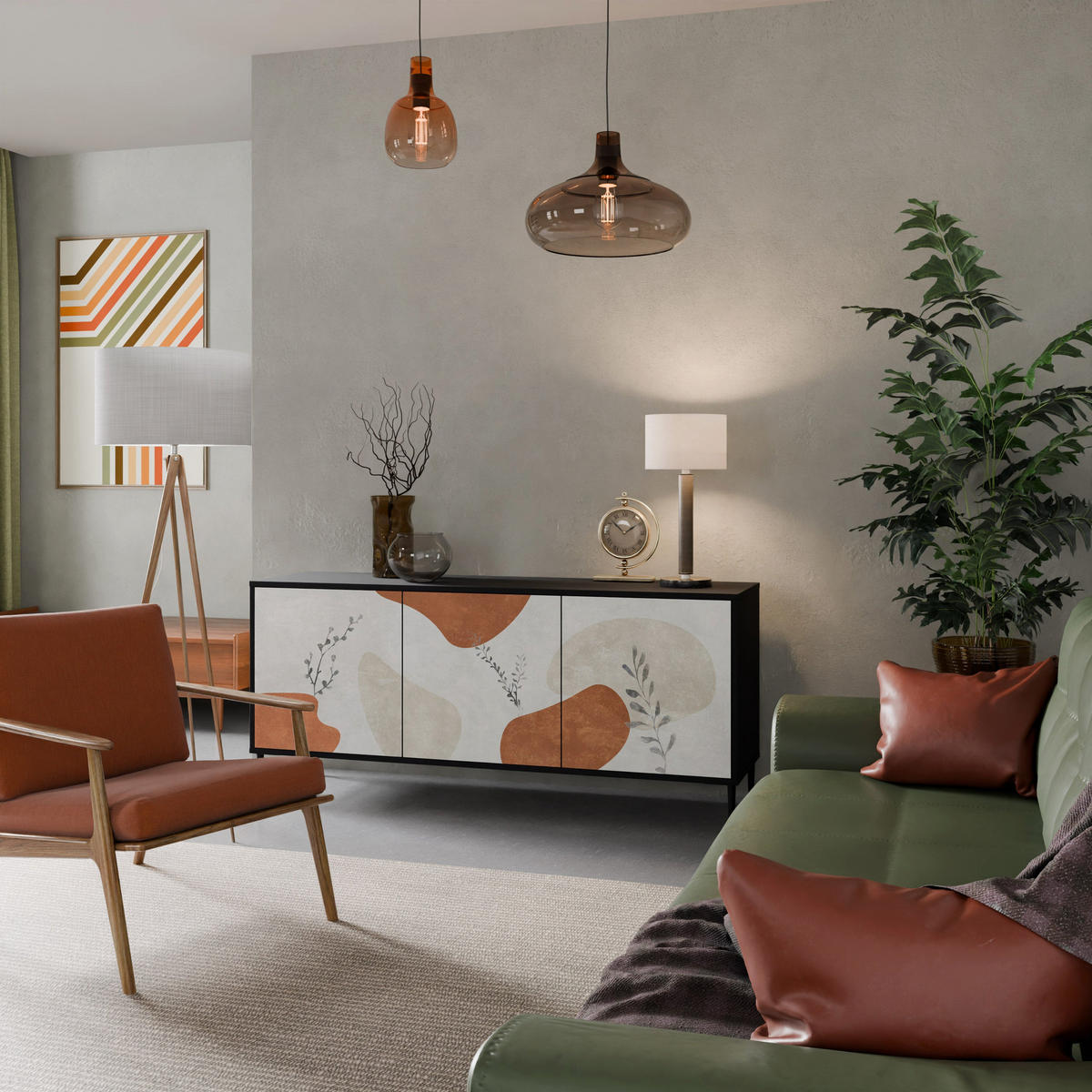 SIDEBOARD TRANQUIL TWIG, Eicheneffekt, 164,5x42x77,5 cm, 3 Türen - Eichefarben/Buchefarben, Holzwerkstoff/Buchenholz (164.5/77.5/42cm) - SpaceRebels