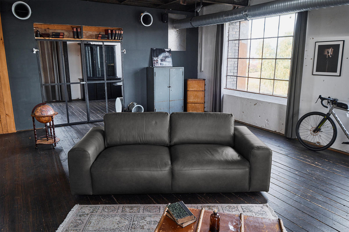 SOFA BODHI Schwarz Leder - Schwarz, Leder/Kunststoff (242/80/110cm) - KAWOLA