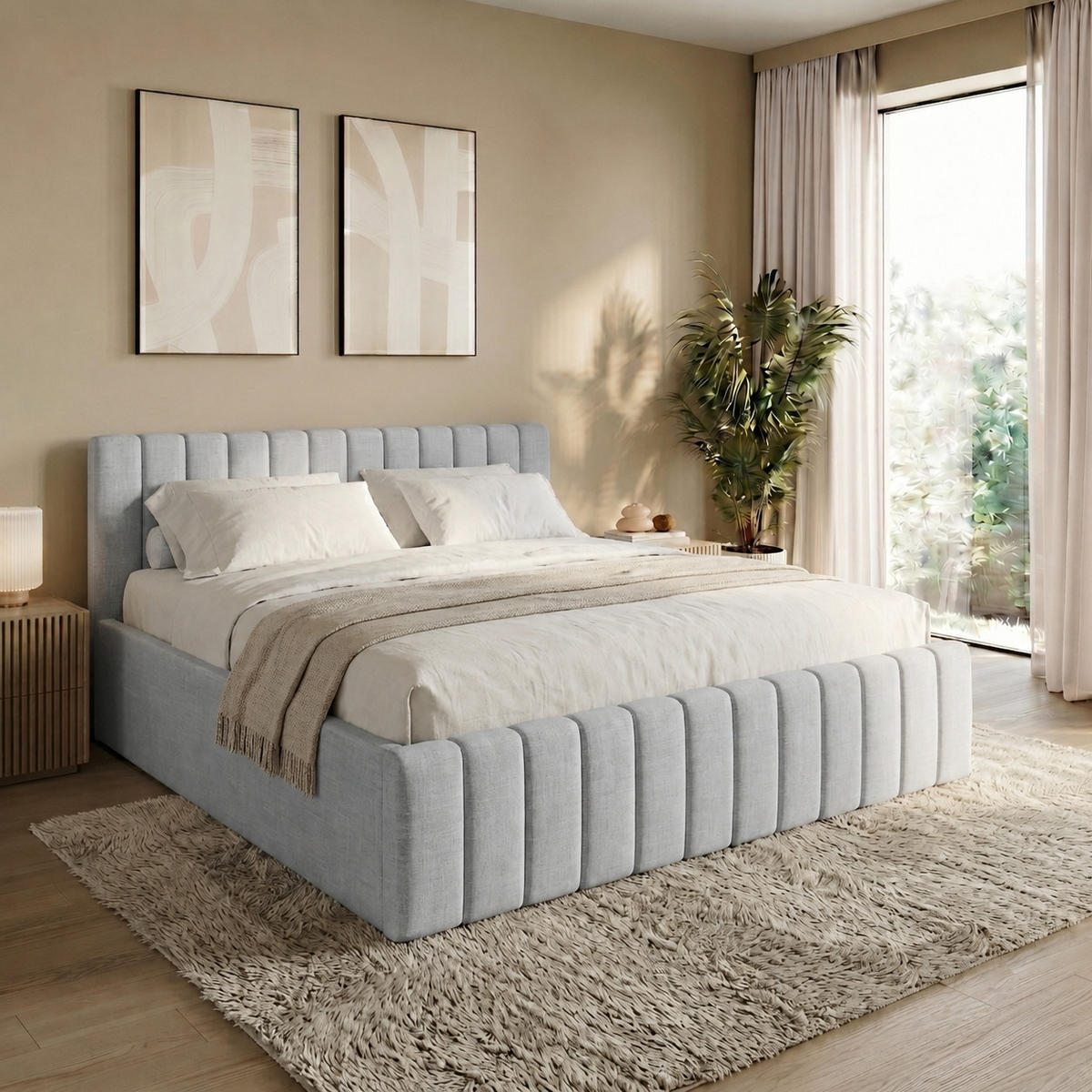 POLSTERBETT 160x200 cm in Hellgrau - Hellgrau, Textil (160/200cm) - Home Collective