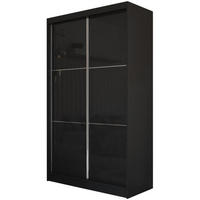 SCHWEBETÜRENSCHRANK Viva 120/216/61 schwarz mit Lacobel-Glas - Schwarz, Holzwerkstoff (120/216/61cm) - Beautysofa