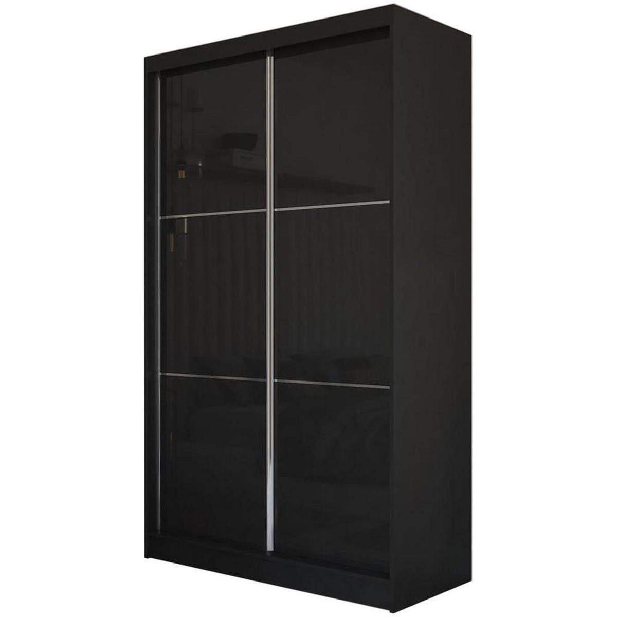 SCHWEBETÜRENSCHRANK Viva 120/216/61 schwarz mit Lacobel-Glas - Schwarz, Holzwerkstoff (120/216/61cm) - Beautysofa