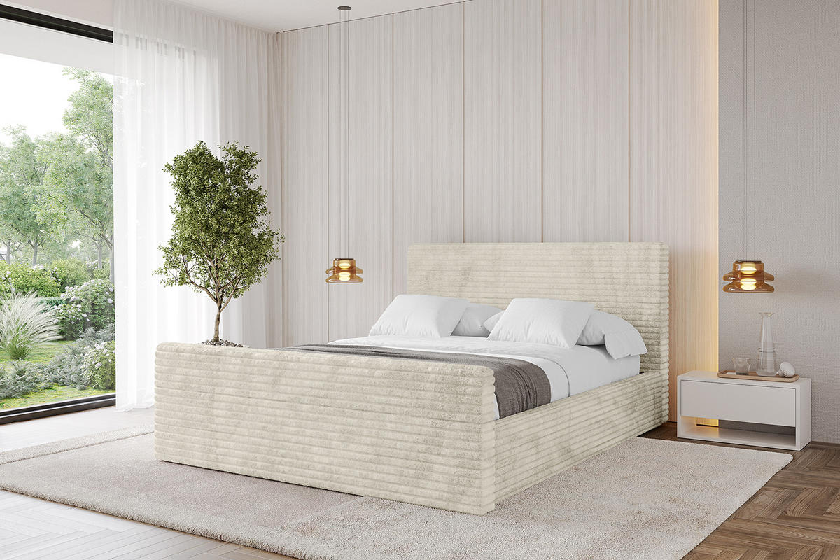 POLSTERBETT mit Bettkasten, Fußteil und Lattenrost, Boxbett mit Matratze H3/H4 - ALOVA-Z 180x200 Beige - Beige, Holzwerkstoff/Textil (180/200cm) - ALTDECOR