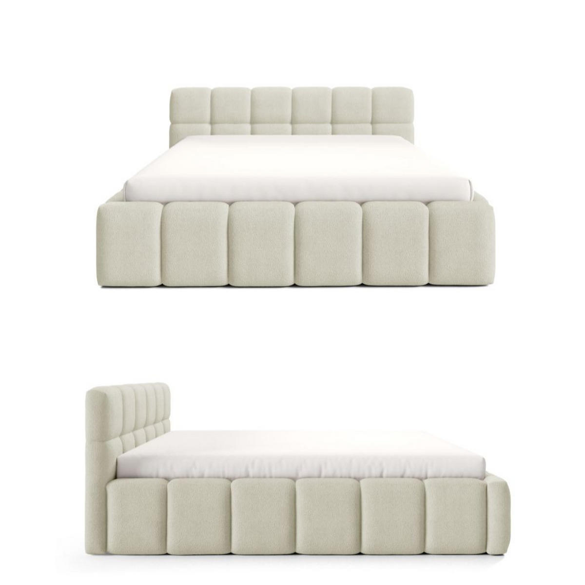 POLSTERBETT NUBO Medium 180x200 cm mit Bettkasten – QUELLE 02 - Creme, Holz (180/200cm) - Dekori_Interiors