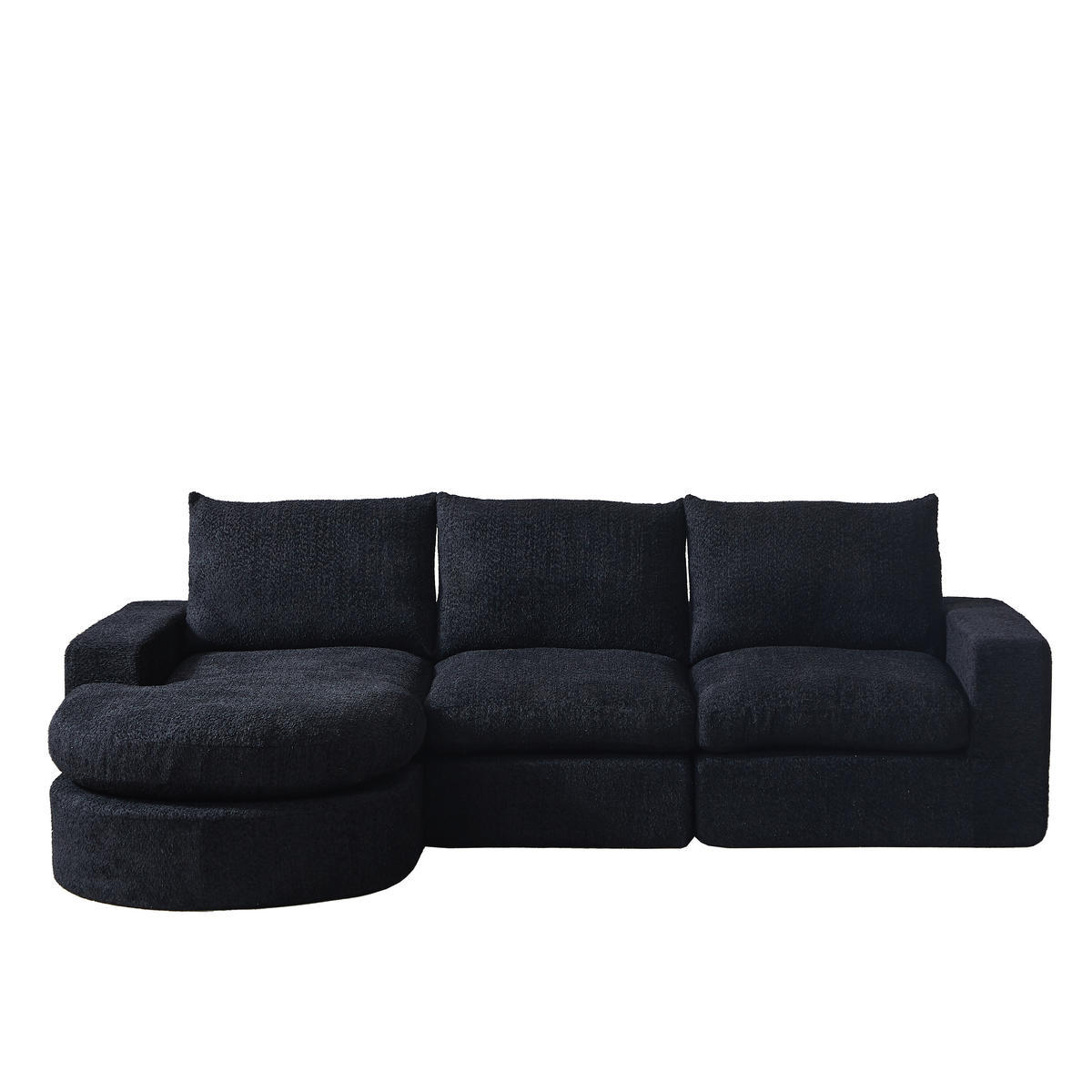 ECKSOFA Chenille L-Form mit Liegestuhl, DE-42754, Schwarz - Schwarz, Textil (250/160cm) - ComfortXL