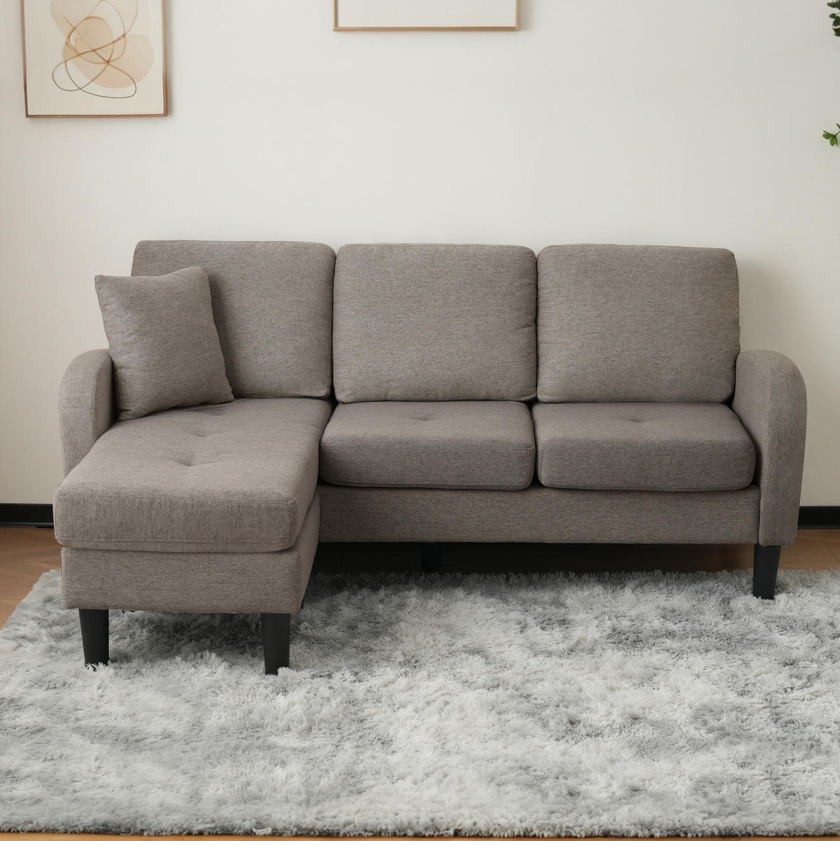 ECKSOFA mit Baumwoll-Leinen-Bezug Antik-Dunkelgrau 166x118x77 cm, Chaiselongue beidseitig stellbar - Dunkelgrau, Kunststoff (118/166cm) - IVMEU