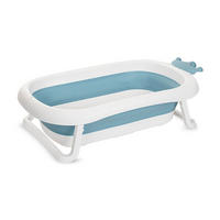 BABYBADEWANNE Royal blau weiß 83 cm, faltbar, Ablauf mit Schutzdeckel, rutschfeste Beine, ab Geburt - Blau, Kunststoff (50/83cm) - Lorelli