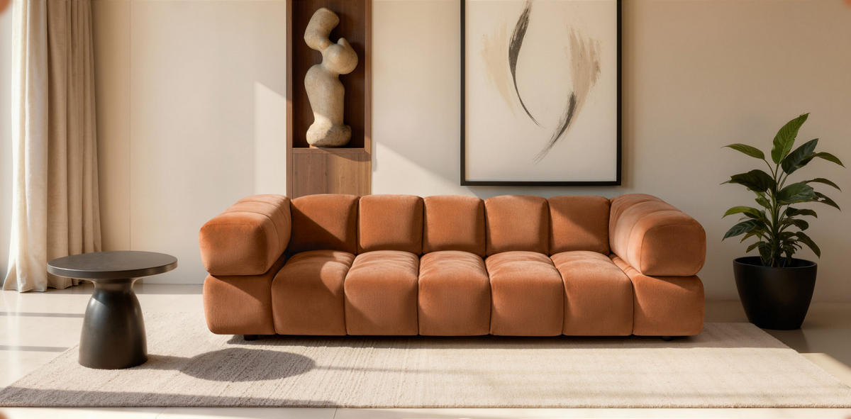 SOFA 4-Sitzer, Couch, Veloursstoff Bluvel, Zimtfarbe, Averro - Orange, Holz (280/70/96cm) - Kaiser Möbel