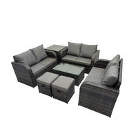 GARTENMÖBELGARNITUR mit KISSEN Polyrattan Dunkelgrau 8-Sitzer - Dunkelgrau/Grau, Glas/Kunststoff - Fimous
