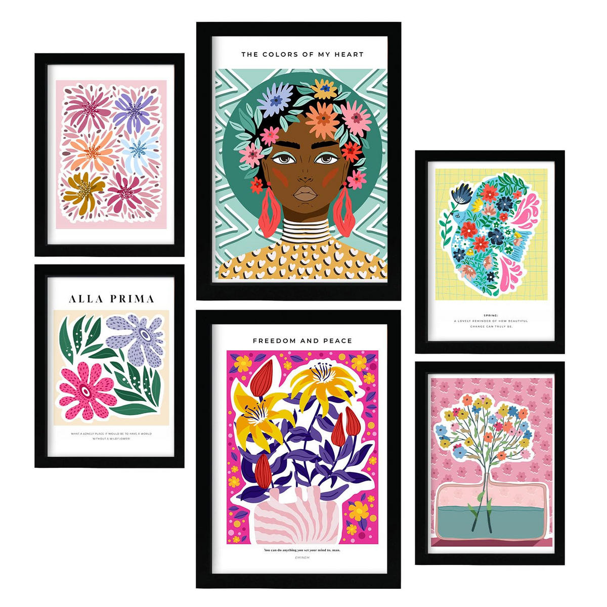 POSTER Set Mit 6 Oasis Zusammenfassung A3 & A4 Schwarzer Rahmen - Schwarz, Papier (29/3cm) - Nacnic