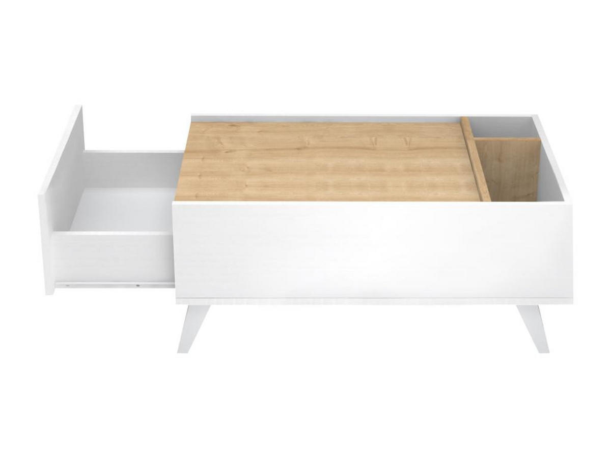 COUCHTISCH mit 1 Schublade & 2 Ablagefächern - Holzfarben & Weiß - ISALIA - Naturfarben, Holz (90/56/40cm) - Vente-Unique