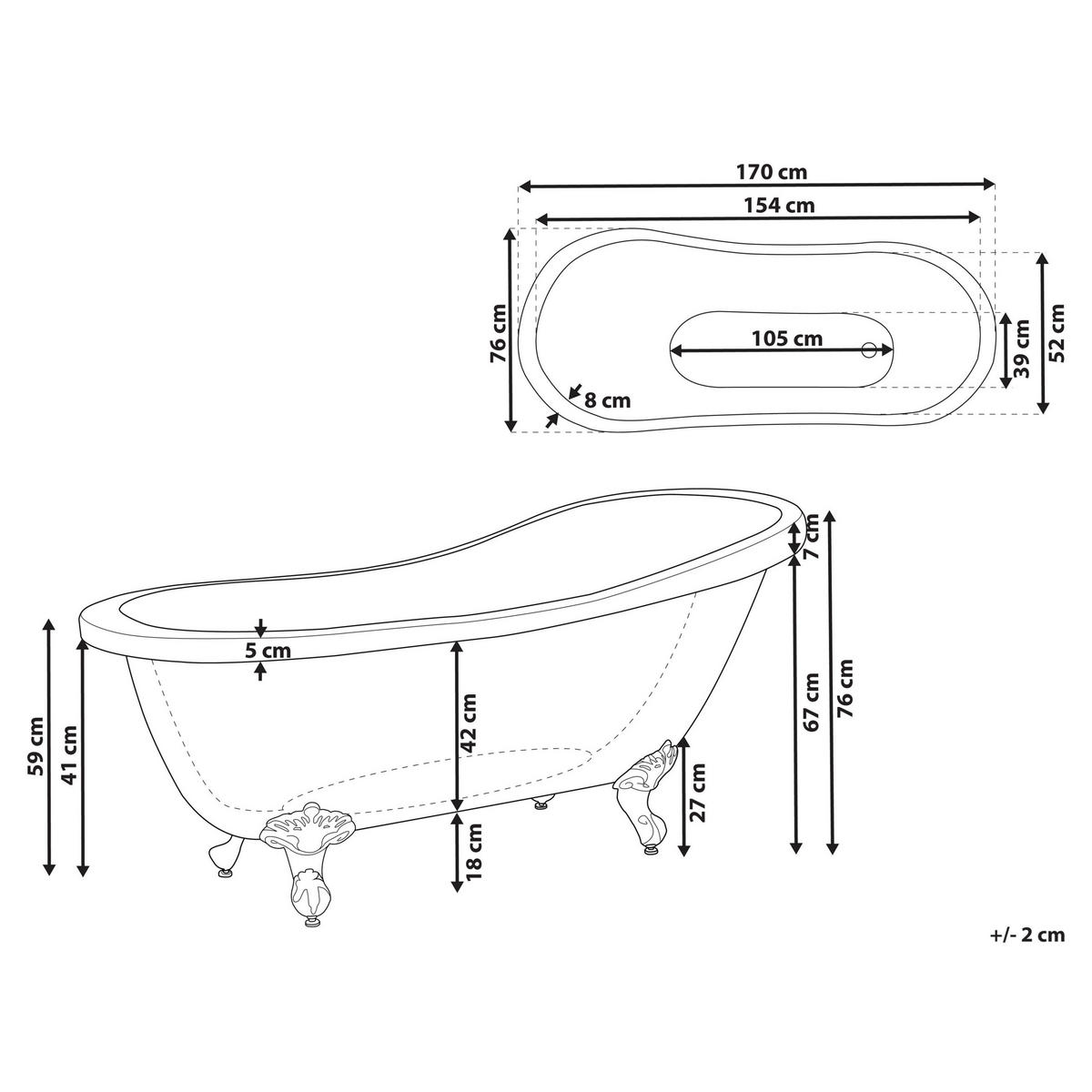 BADEWANNE FREISTEHEND 76x170x76 cm schwarz Cayman - Schwarz, Kunststoff (76/78/170cm) - Beliani