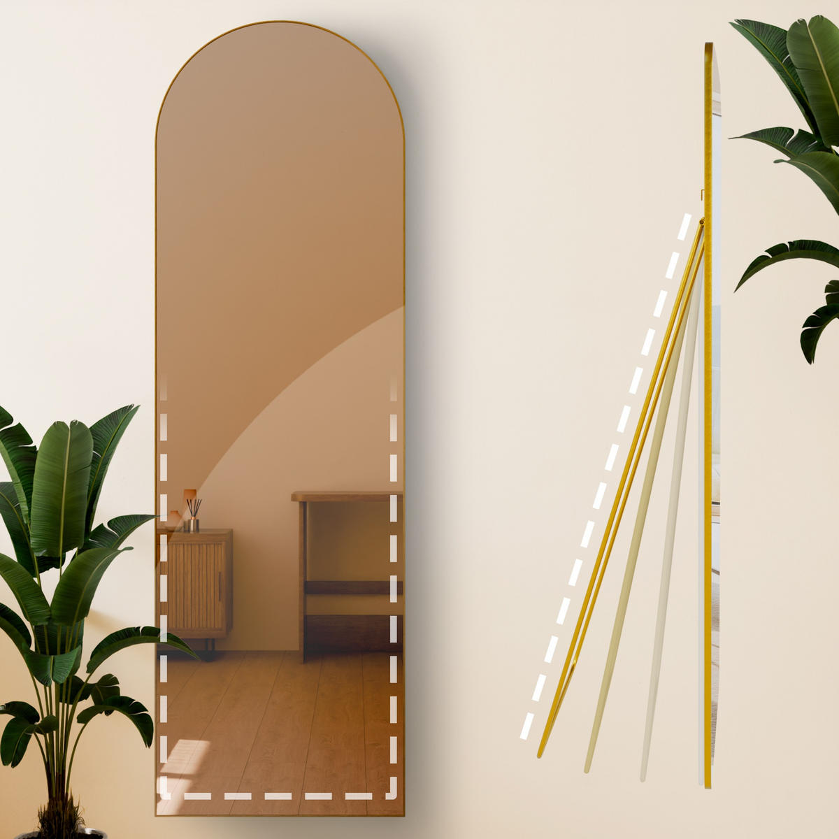 STANDSPIEGEL Malaga Glas Gold glanz Ganzkörperspiegel - Goldfarben, Glas (50/160/3cm) - DELUKE