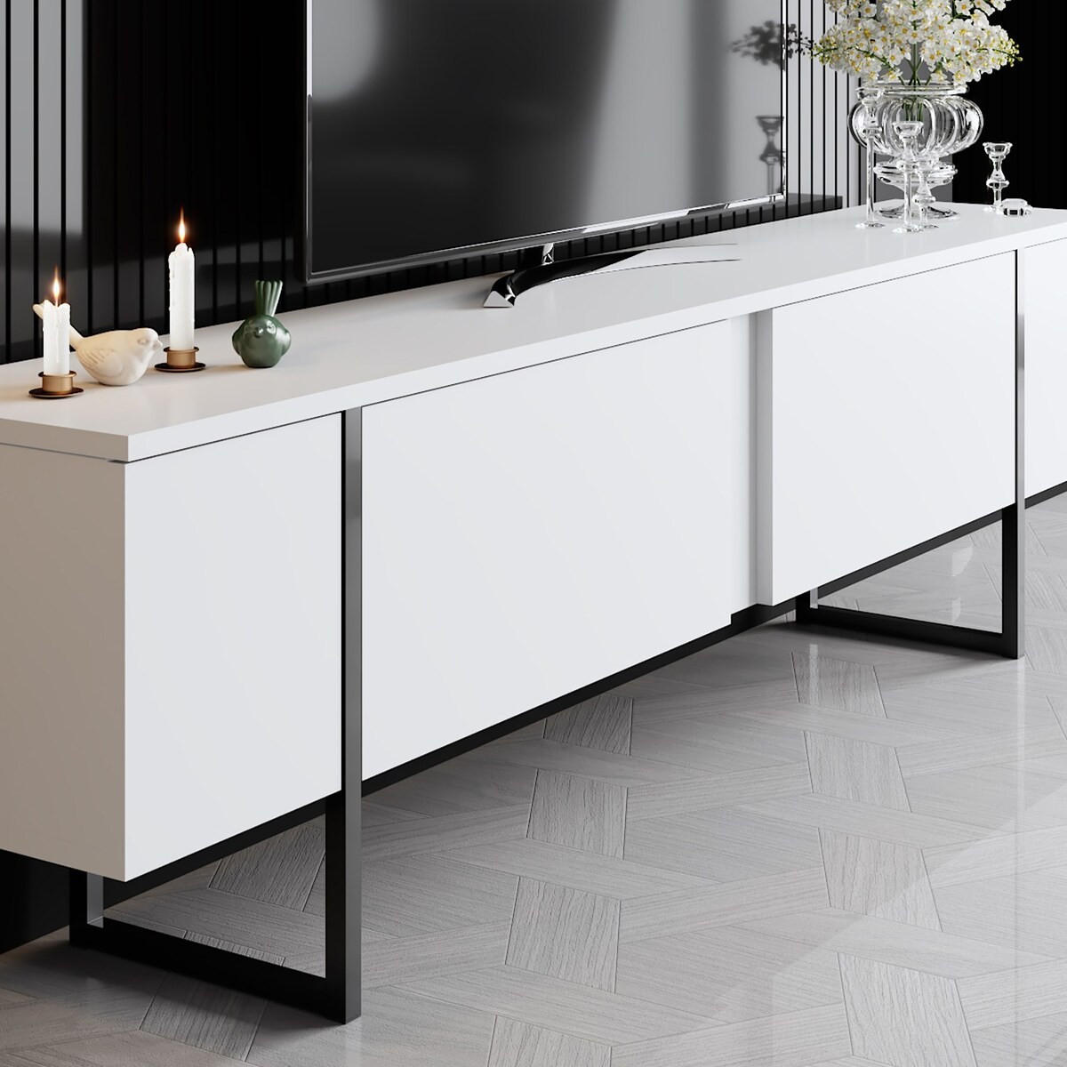TV-MÖBEL mit 2 Klapptüren Luxe 180/30/50 cm - Weiß, Holzwerkstoff (180/50/30cm) - Calicosy