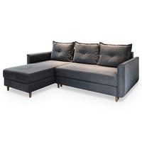 ECKSOFA PISAN L-S Grau Plüsch-Stoff mit Schlaffunktion - Grau, Holz (220/140cm) - MASSENO