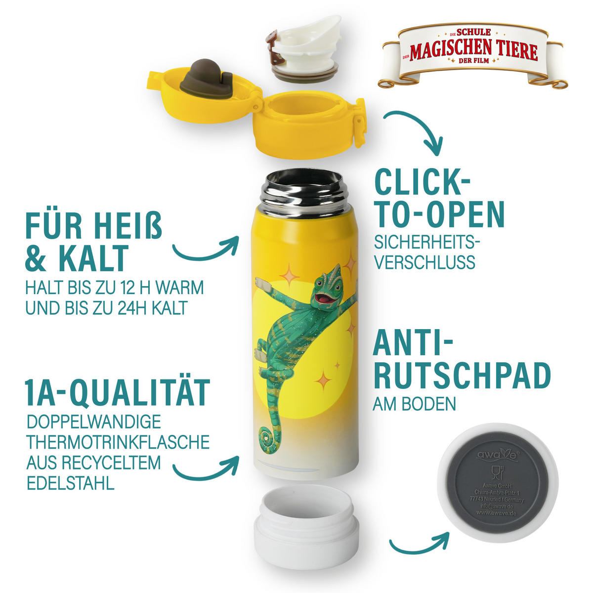 TRINKFLASCHE Kinder 380 ml - Gelb, Kunststoff (0.38L)