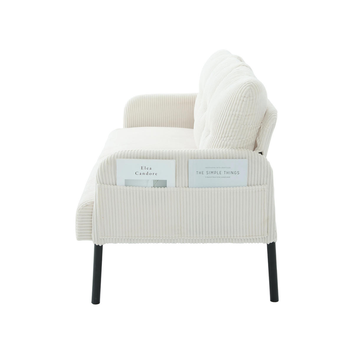 3-SITZER-SOFA DE-33596 mit Seitentaschen Beige - Beige, Metall (171/80/72cm) - ComfortXL