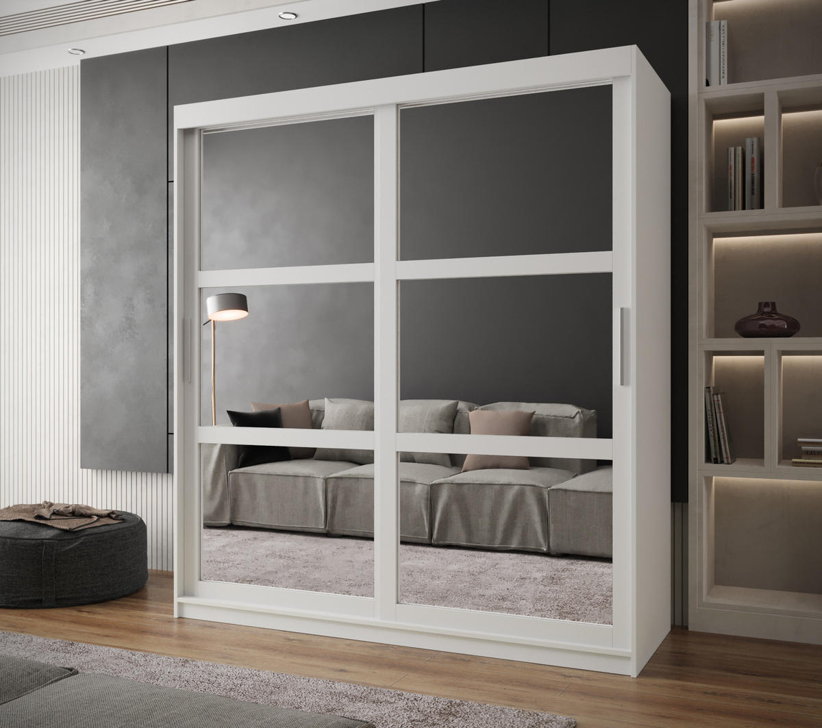 SCHWEBETÜRENSCHRANK 200/180/62 2-türig - Silberfarben/Weiß, Holz/Kunststoff (180/200/62cm) - MÖBEL KRYSPOL