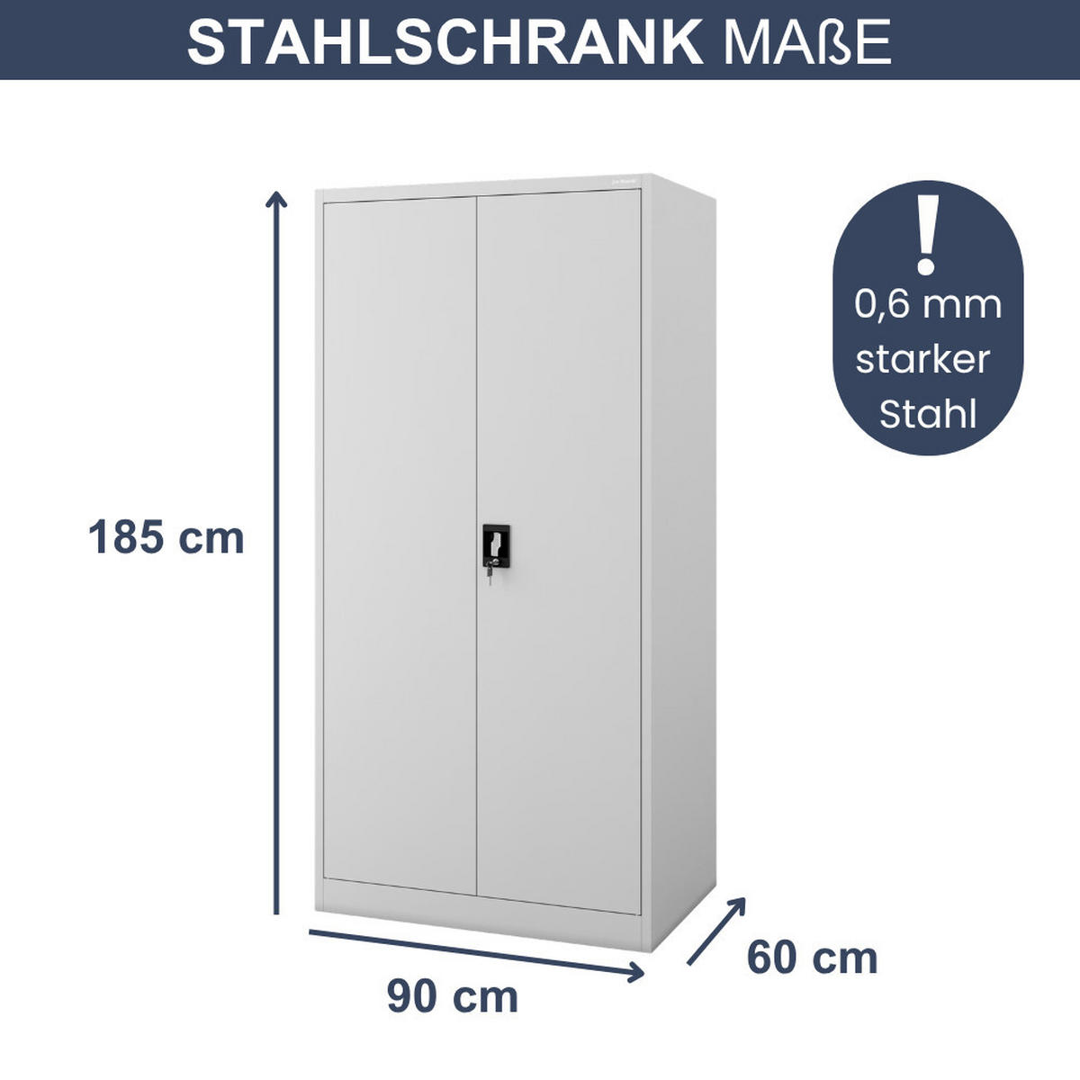AKTENSCHRANK abschließbar KADO Flügeltüren 185x90x60cm Grau - Grau, Metall (90/185/60cm) - DELUKE