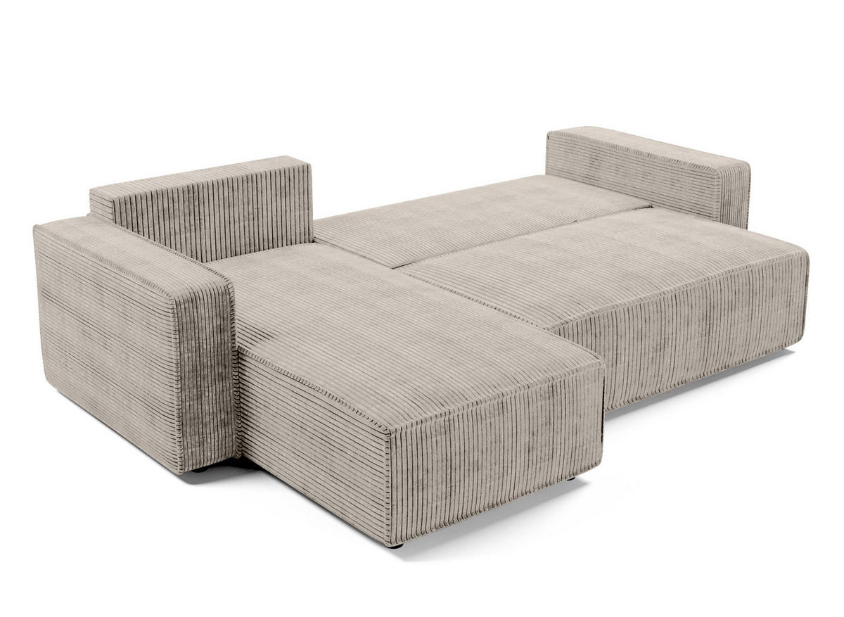 ECKSOFA L Form Aydin Beige 258/169/85 cm Cord Universal mit Schlaffunktion - Beige/Schwarz, Kunststoff/Textil (258/169cm) - AX Living