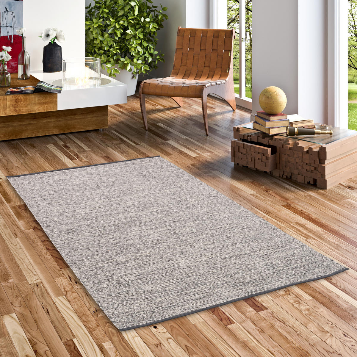 BAUMWOLLE NATUR KELIM TEPPICH EASY MELIERT - Grau, Textil (160/230cm) - Pergamon