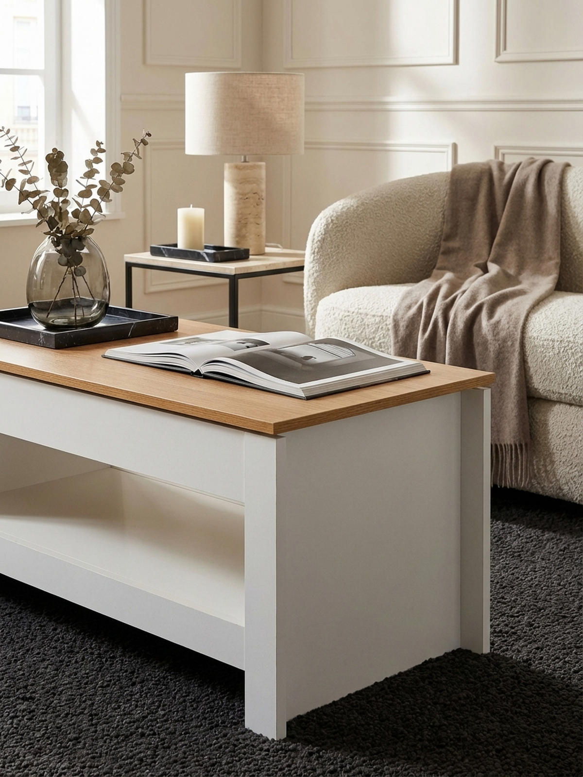 COUCHTISCH in Anthrazit, Holz mit Stauraum, Abgesetztes Design, Kratz- und Wasserbeständig - Weiß, Holz/Holzwerkstoff (47/85/45cm) - KADIMA DESIGN