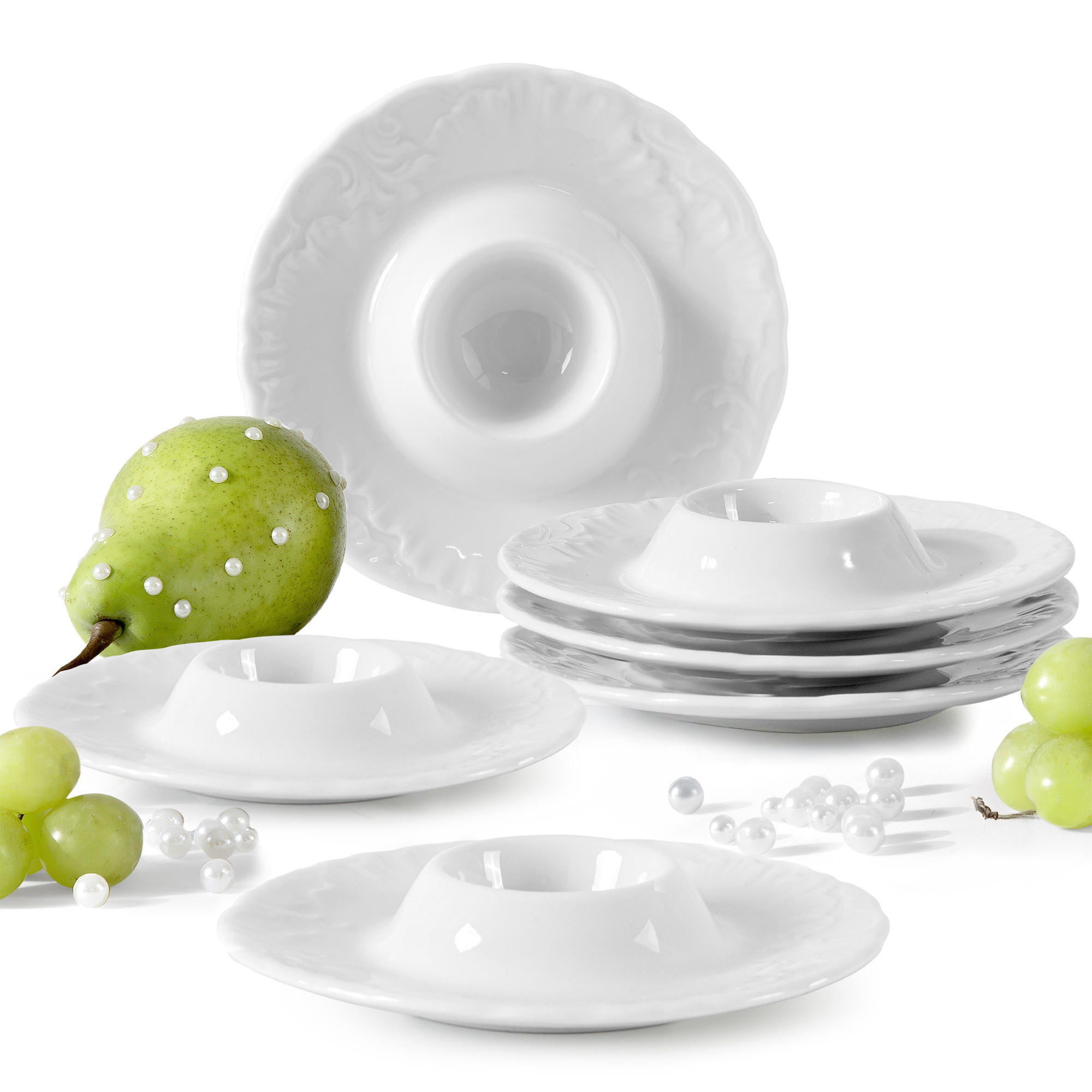 EIERBECHER Cmielow Rococo 6-tlg - Weiß, Keramik (20/3/20cm) - KONSIMO®