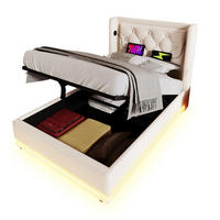 POLSTERBETT 90/200 cm Beige aus Baumwolle mit LED, Stauraum und USB-C - Beige, Textil (90/200cm) - OKMYHOME