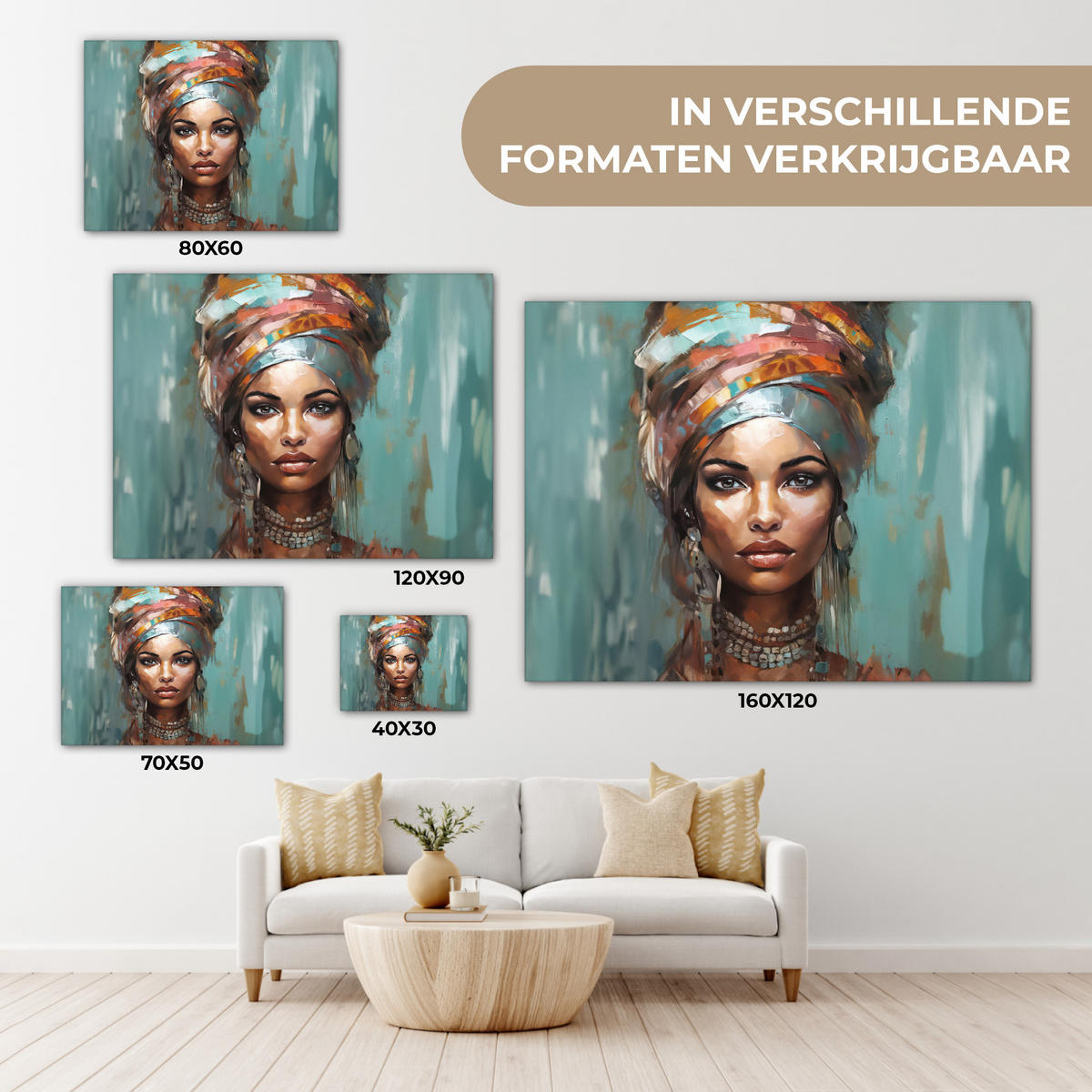 LEINWANDBILD Frau - Kunst - Schmuck - Porträt Wandbilder 80x60 cm - Blaugrau, Textil (80/60cm) - MuchoWow