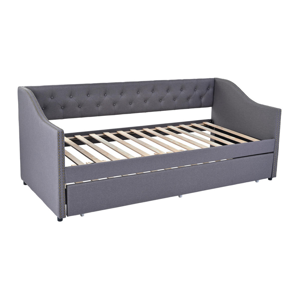 POLSTERBETT 90x200 cm, Grau, Tagesbett, Schlafsofa, mit 2 Schubladen - Grau, Textil/Metall (90/200cm)