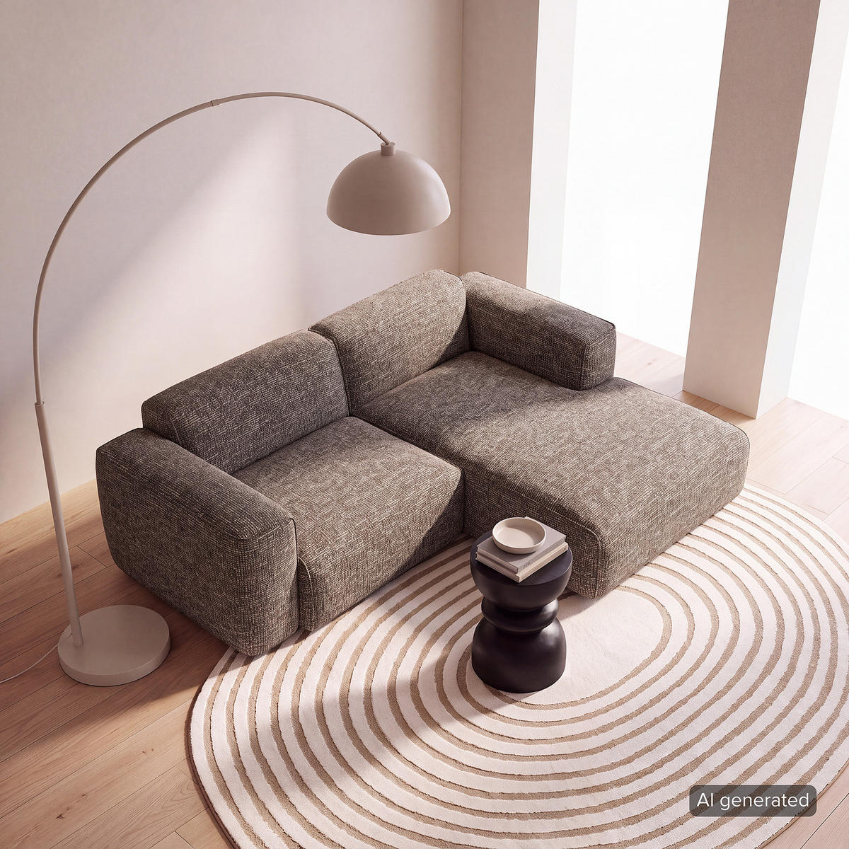 ECKSOFA mit XL-Longchair - Schwarz/Grau, Kunststoff/Textil (260/171cm) - home24