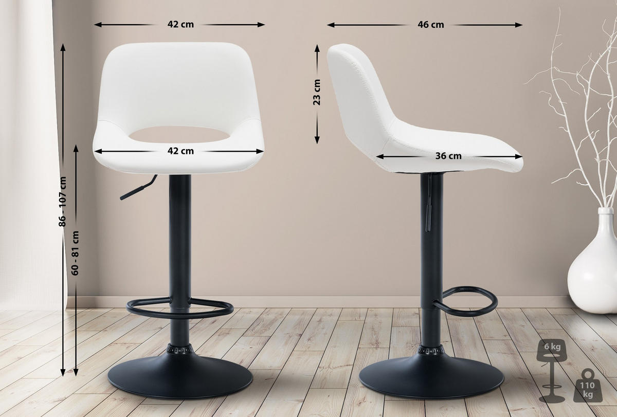 BARHOCKER Lederlook weiß - Weiß, Textil (42/86/46cm) - CLP