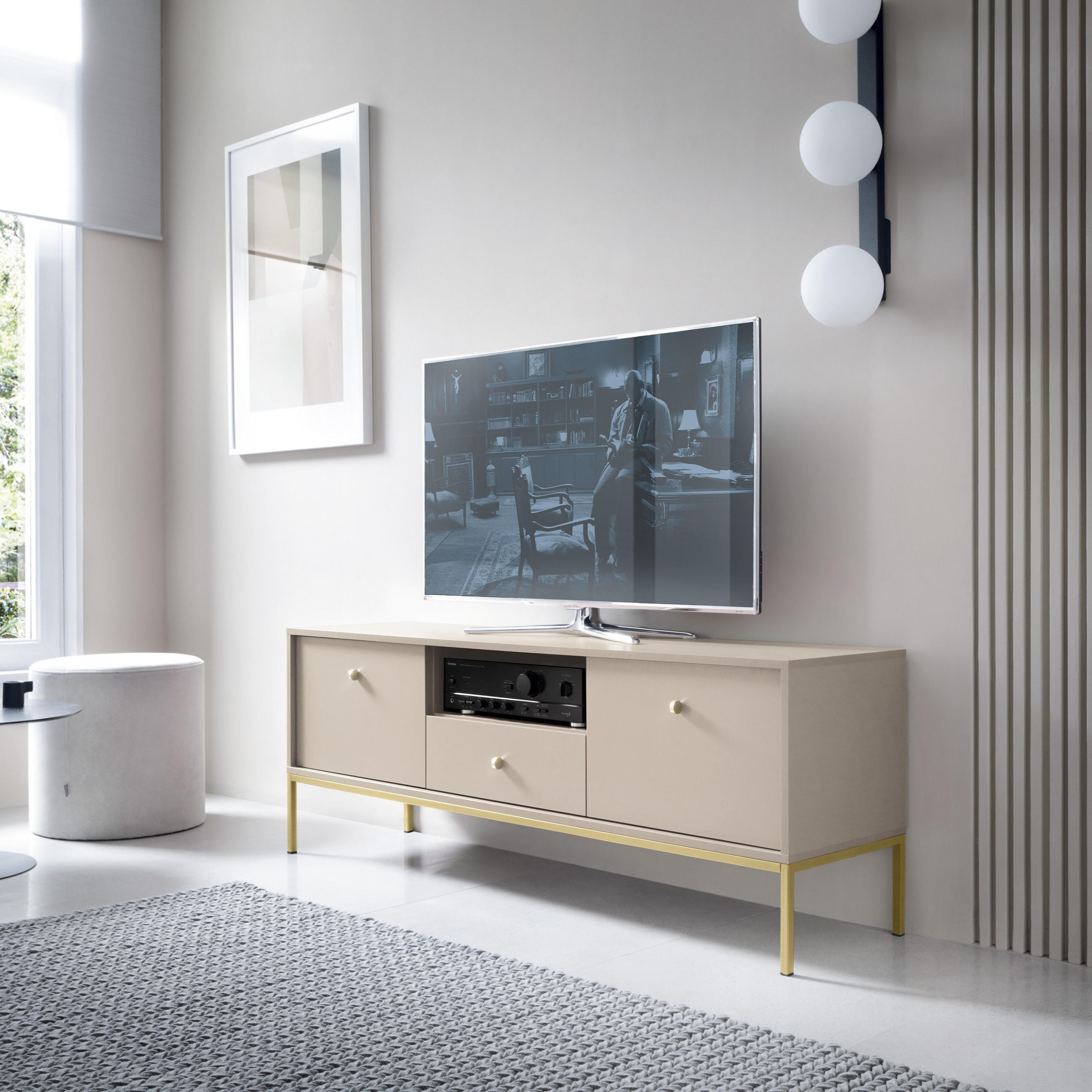 LOWBOARD MONDO 153,4x39x56,2 cm mit 1 Schubladen und 2 Türen Beige - Beige/Goldfarben, Holzwerkstoff (153.4/56.2/39cm) - MASSENO
