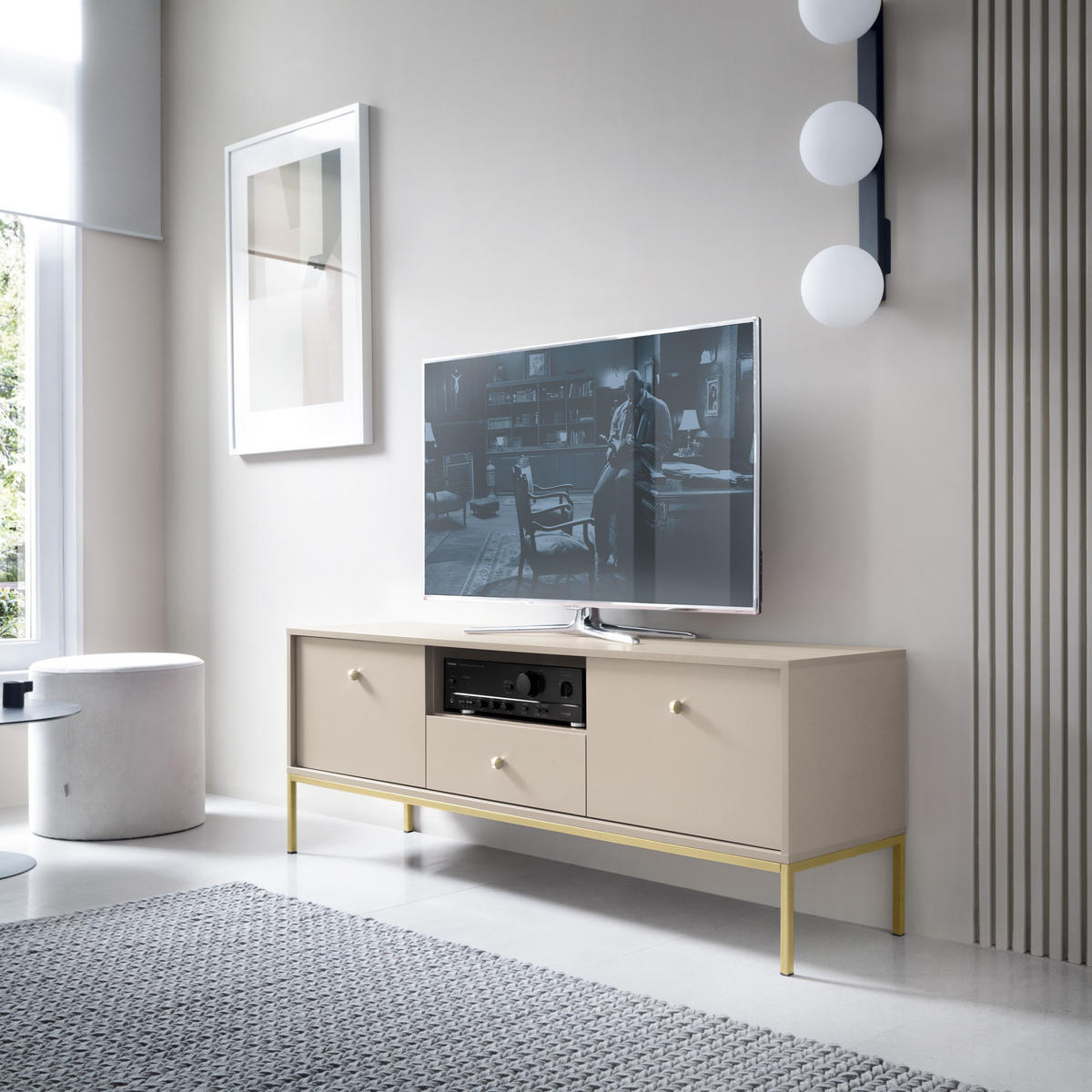 LOWBOARD MONDO 153,4x39x56,2 cm mit 1 Schubladen und 2 Türen Beige - Beige/Goldfarben, Holzwerkstoff (153.4/56.2/39cm) - MASSENO