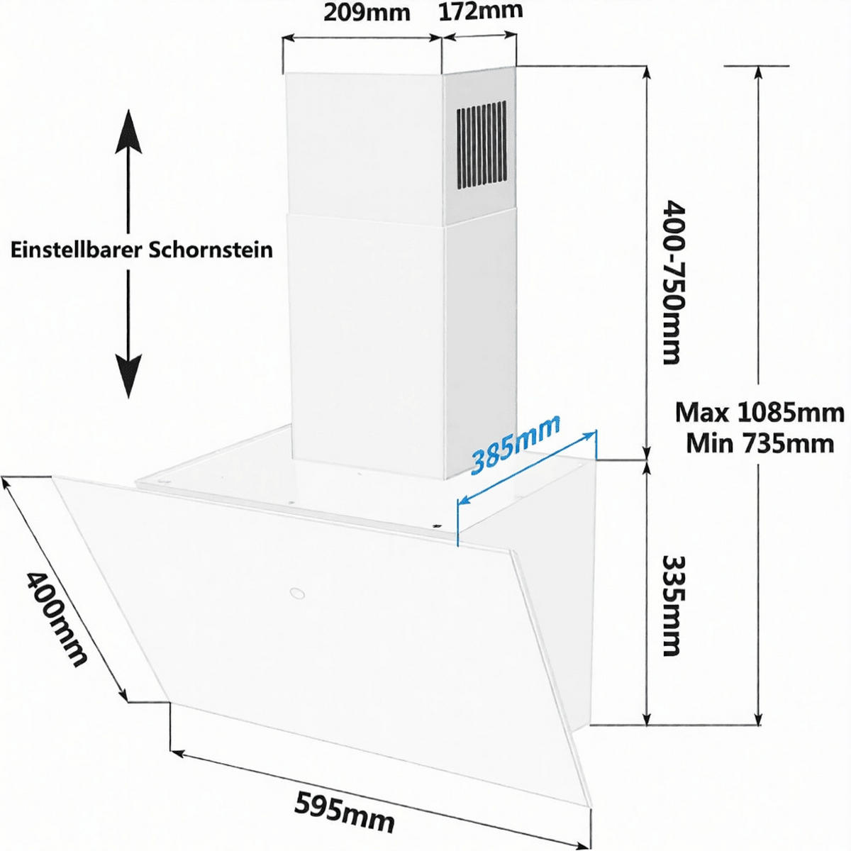 DUNSTABZUGSHAUBE, KOPFFREIE WANDHAUBE, TOUCHSCREEN, Glas Weiß, Moderne Küche, 60 cm - Weiß, Metall (42.51/48.51/62cm) - Rolipo