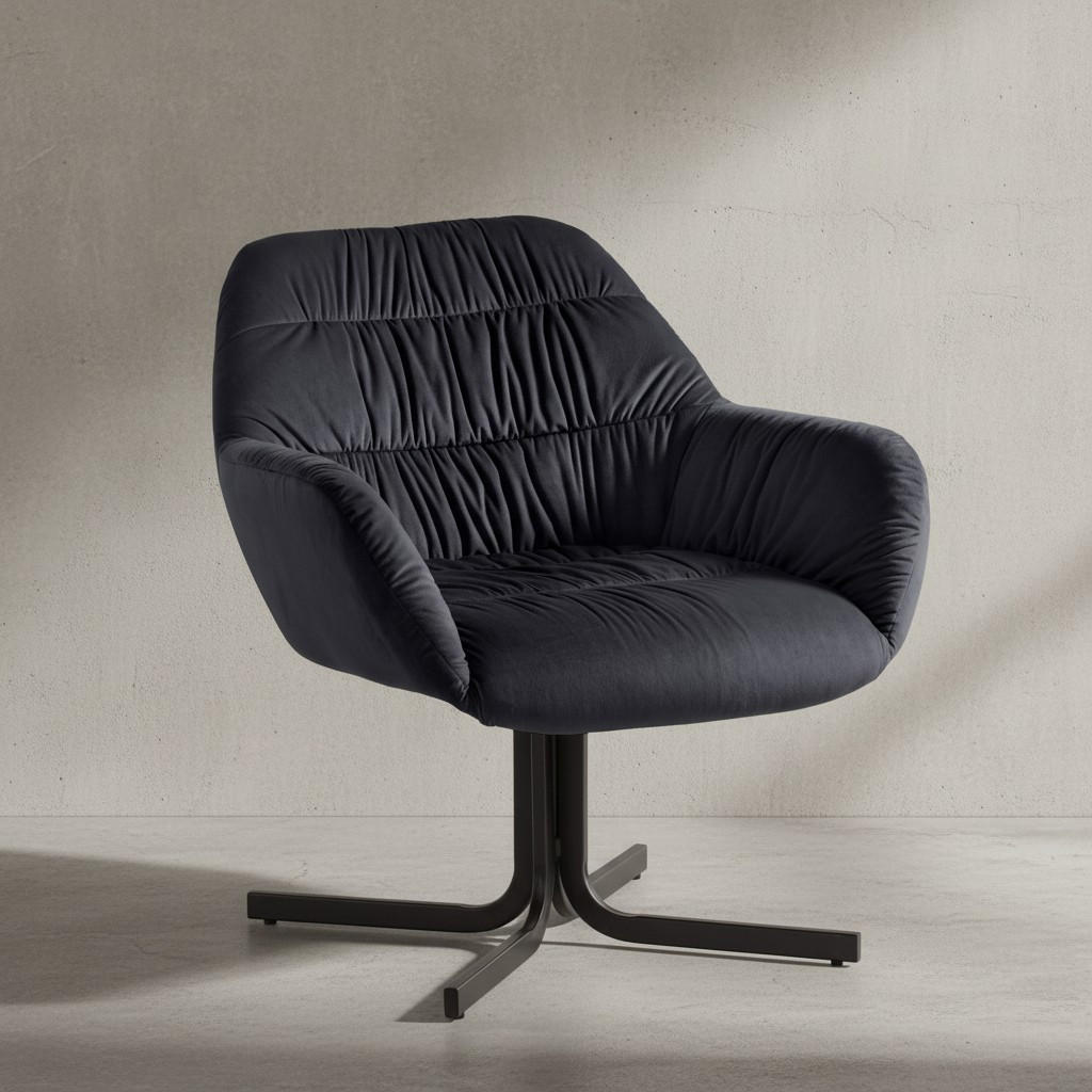 LOUNGESESSEL Samt mit Armlehnen und Metallgestell, gepolsterter Schalensitz, Schwarz 64x68x74 cm - Schwarz, Textil/Metall (64/74/68cm) - KADIMA DESIGN