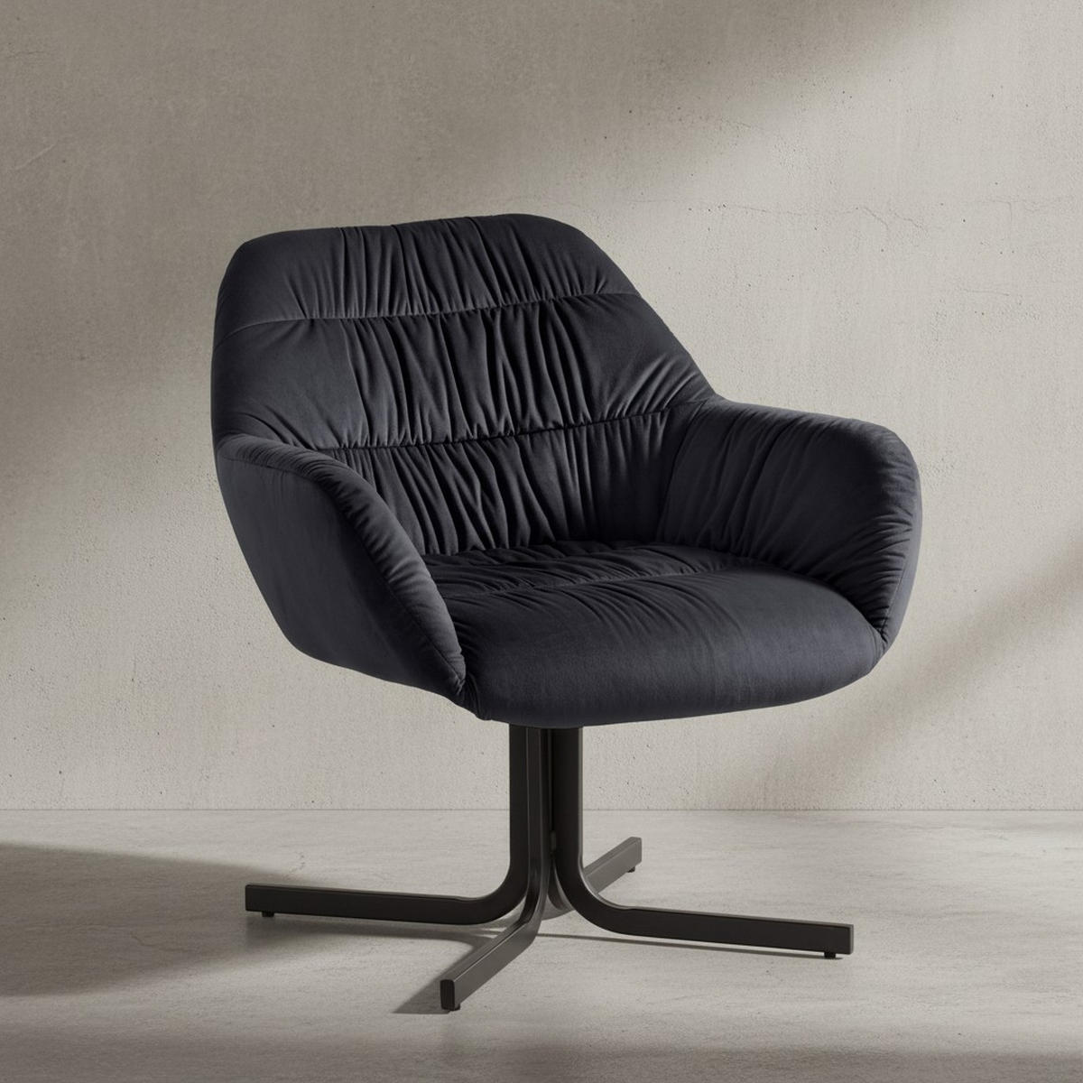 LOUNGESESSEL Samt mit Armlehnen und Metallgestell, gepolsterter Schalensitz, Schwarz 64x68x74 cm - Schwarz, Textil/Metall (64/74/68cm) - KADIMA DESIGN