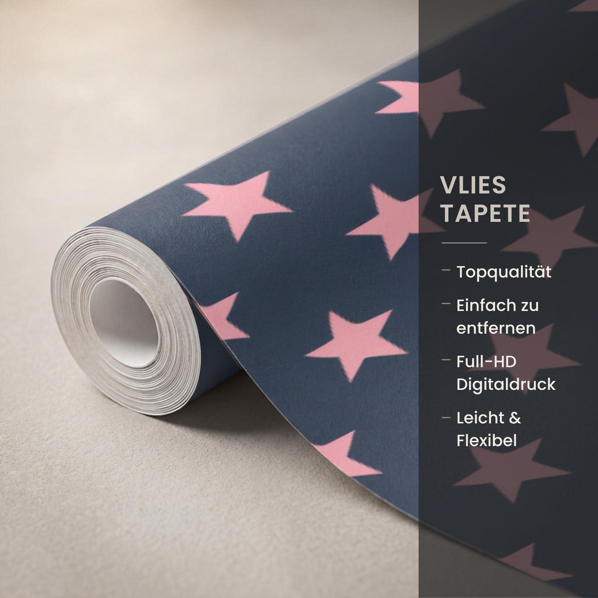 KINDERTAPETE - Muster - Sterne - Rosa - 450x220 cm - Anthrazit, Papier (450/220cm) - OnlyWow