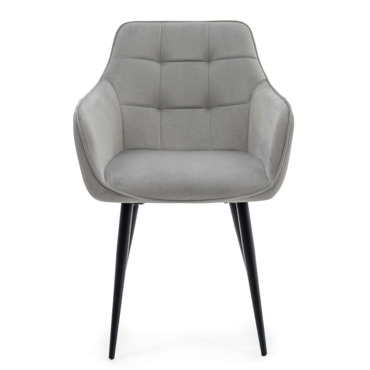 STUHL GALLO gespolstert mit Steppung - hellgrau - Samt Velours - Hellgrau/Schwarz, Textil/Metall (58/88/58cm) - NEW HOME