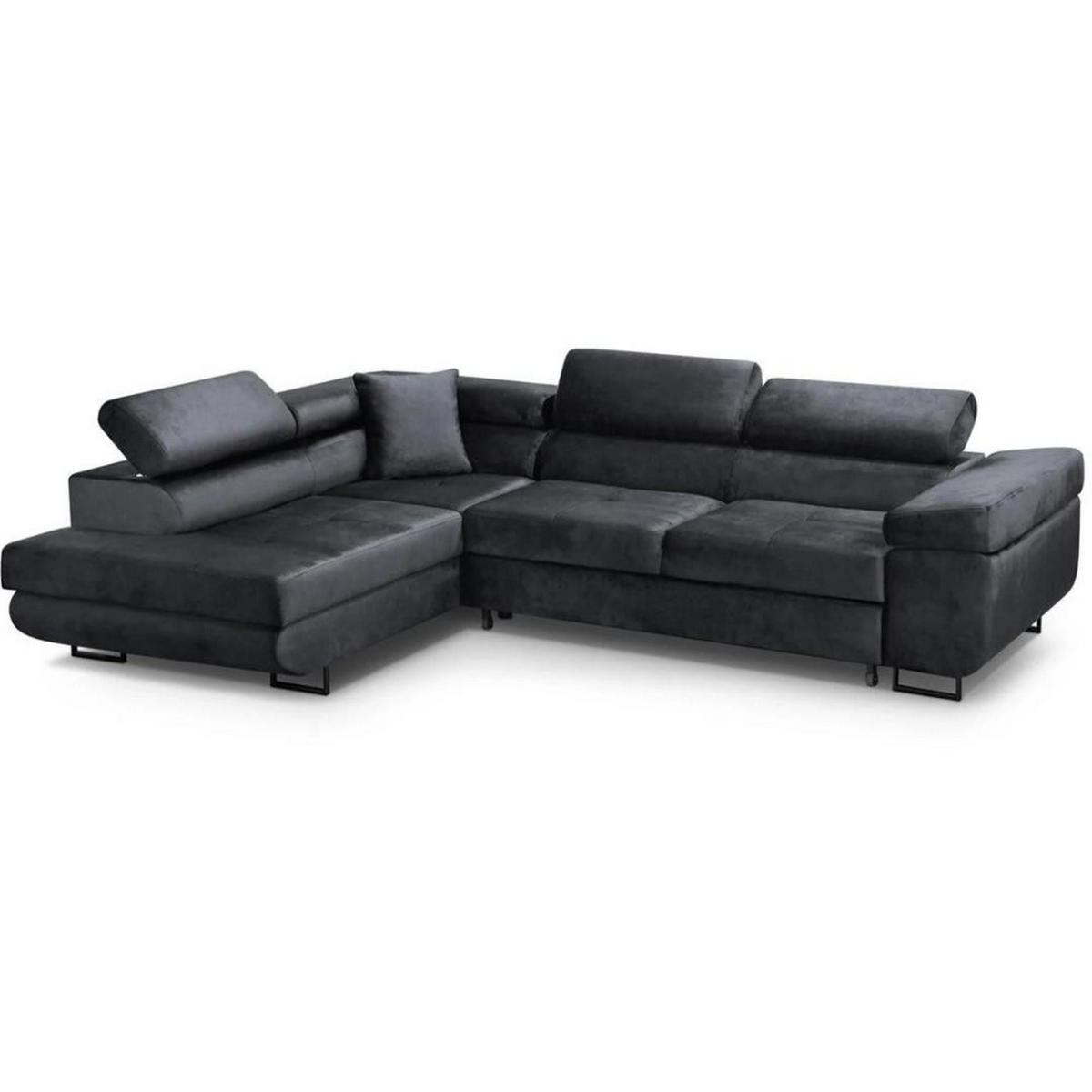 ECKSCHLAFSOFA Waldo verstellbaren Kopfstützen, Schwarz, links - Schwarz, Textil (275/203cm) - Beautysofa
