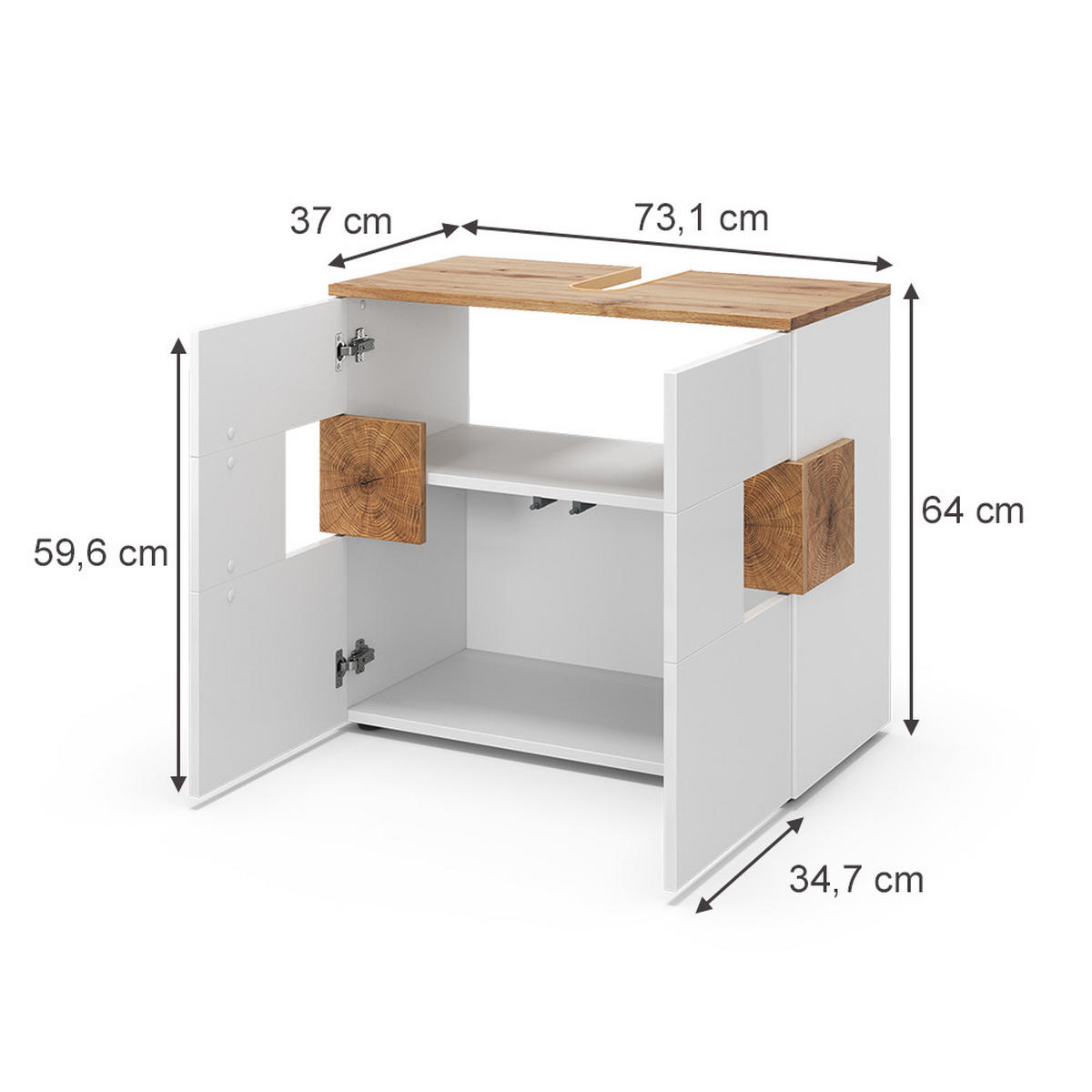 WASCHBECKENUNTERSCHRANK Eden Weiß 73.1 x 64 cm - Weiß Hochglanz, Holzwerkstoff (73.1/64/37cm) - Vicco