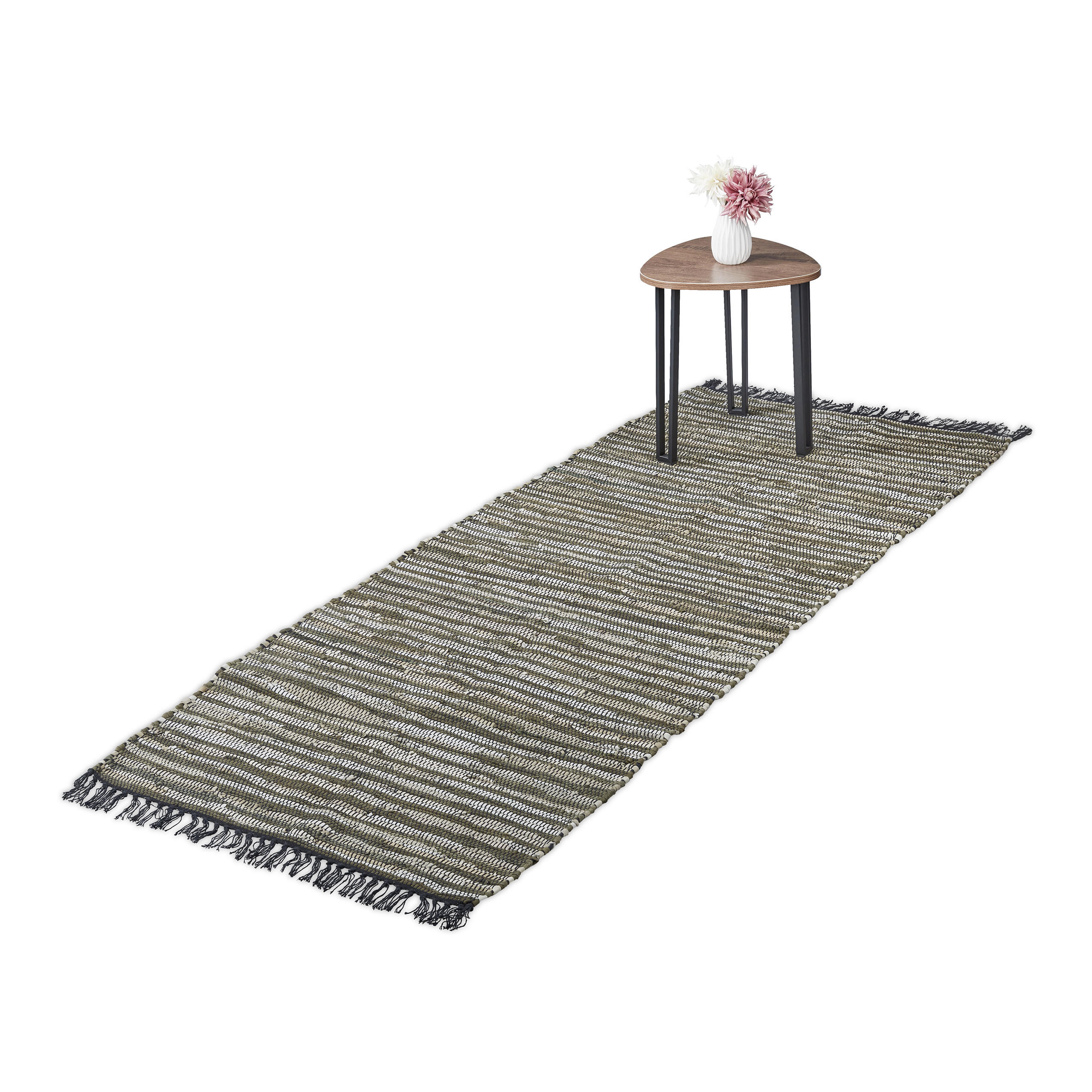 FLICKENTEPPICH - Grau, Leder/Textil (200/80cm) - Relaxdays