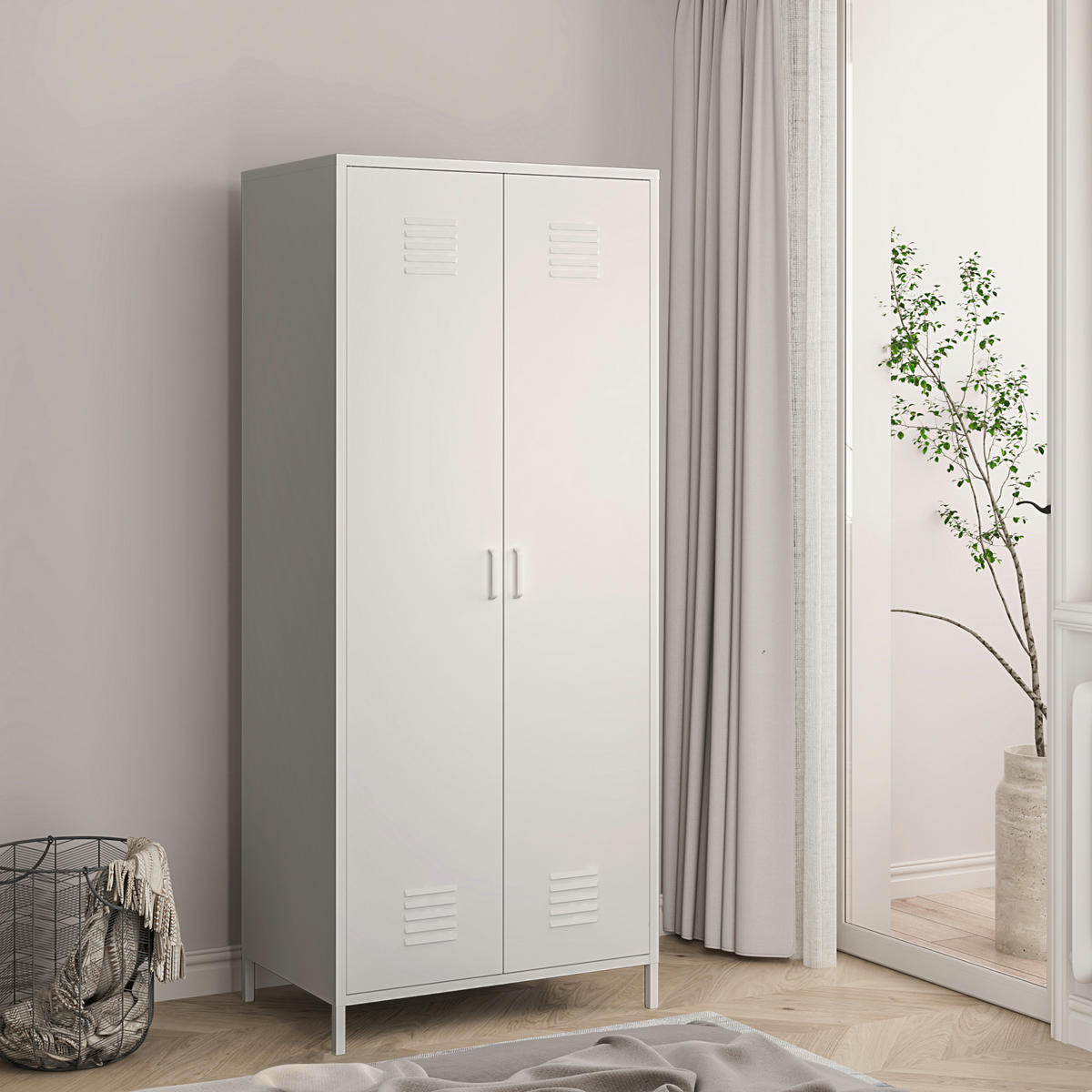 KLEIDERSCHRANK Seinäjoki - Weiß, Metall (76/180/50cm) - [en.casa]