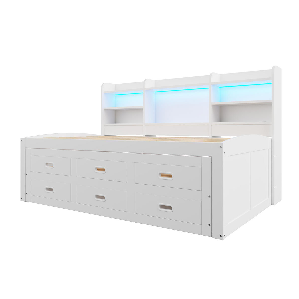 TAGESBETT 90x200cm Weiß LED Schubladen USB-C Nachttisch Klappbar Ausziehbar - Weiß, Holz (90/200cm) - FLIEKS