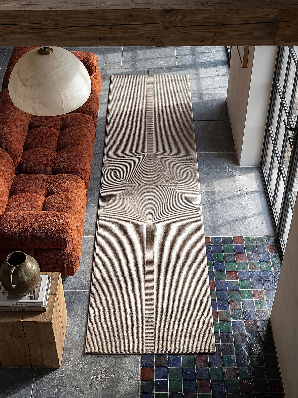 LÄUFER KASOS Waschbar Geometrisch Polyester Beige 80 x 300 cm - Beige, Textil (80/300cm) - KADIMA DESIGN