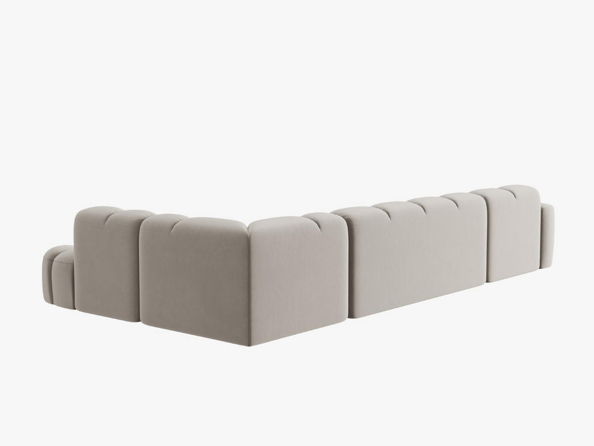 PANORAMASOFA rechts Lisa aus Samt leichtes beige 7 Sitzplätze - Creme, Textil (234/77/387cm) - Micadoni