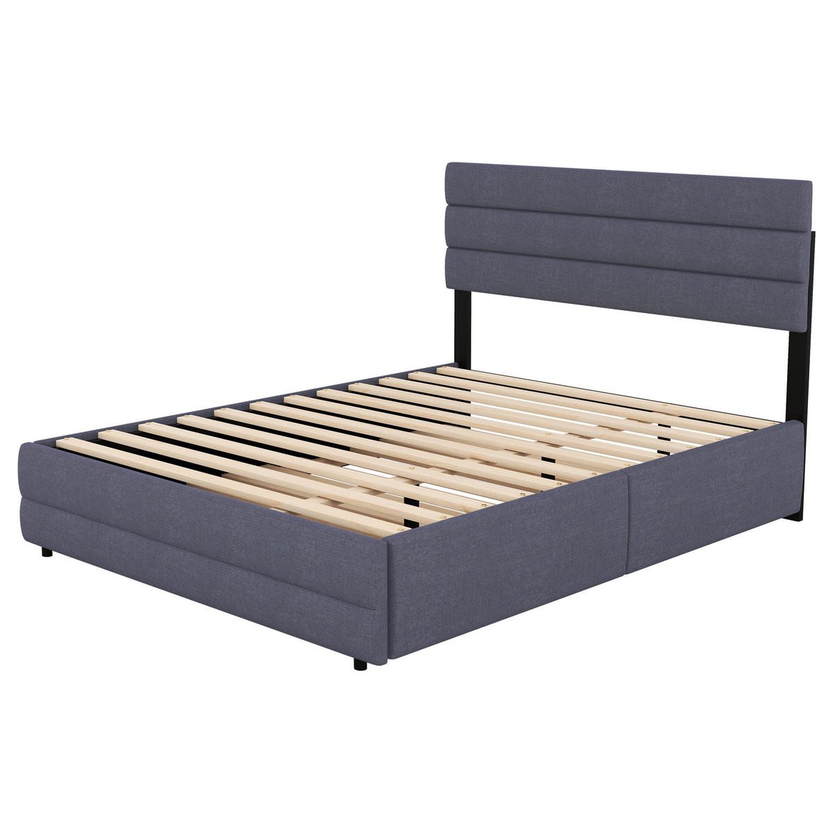 POLSTERBETT 140/200 cm grau mit Unterbett und zwei Schubladen - Grau, Textil (140/200cm) - OKWISH