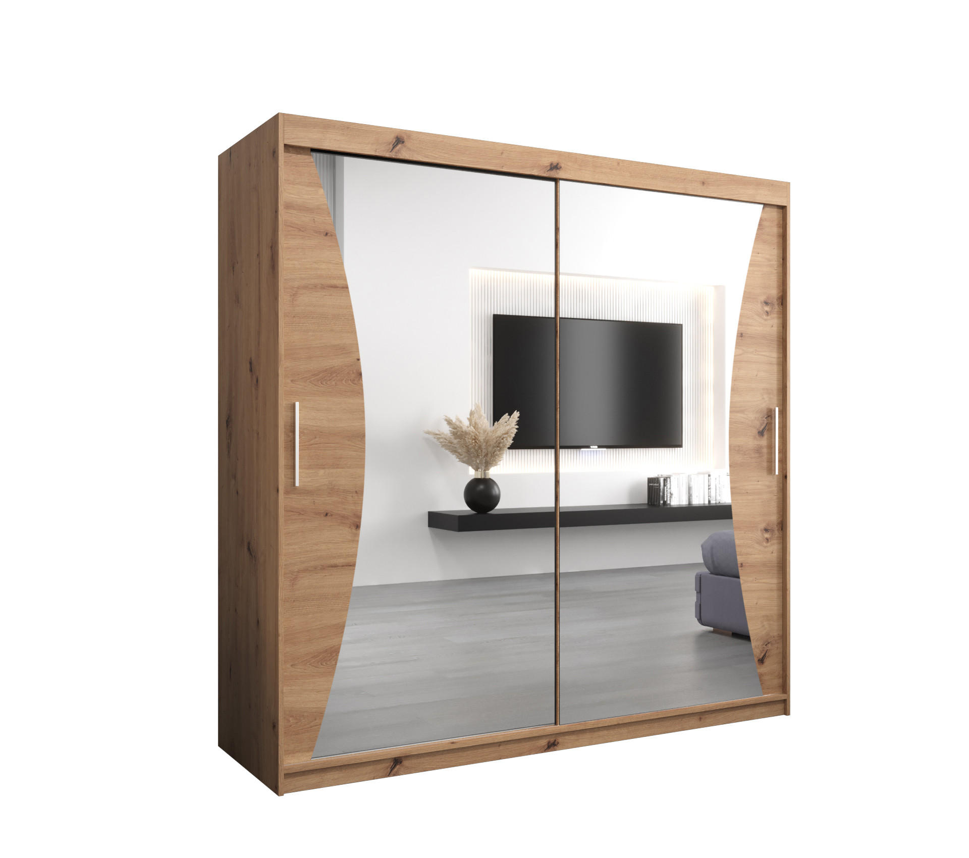 Möbel Kryspol Schwebetürenschrank Eiche Artisan, Eiche Artisan 200x200x62 cm