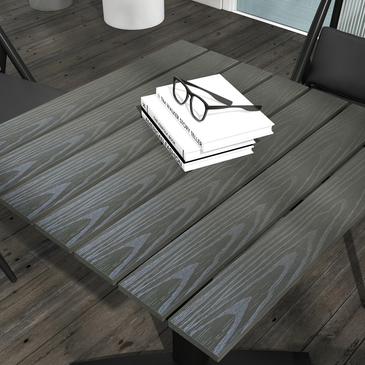 GARTENTISCH, Esstisch für 4 Personen, mit Holzoptik für Terrasse, Alu, Grau - Grau, Metall (70/70/76cm) - Outsunny